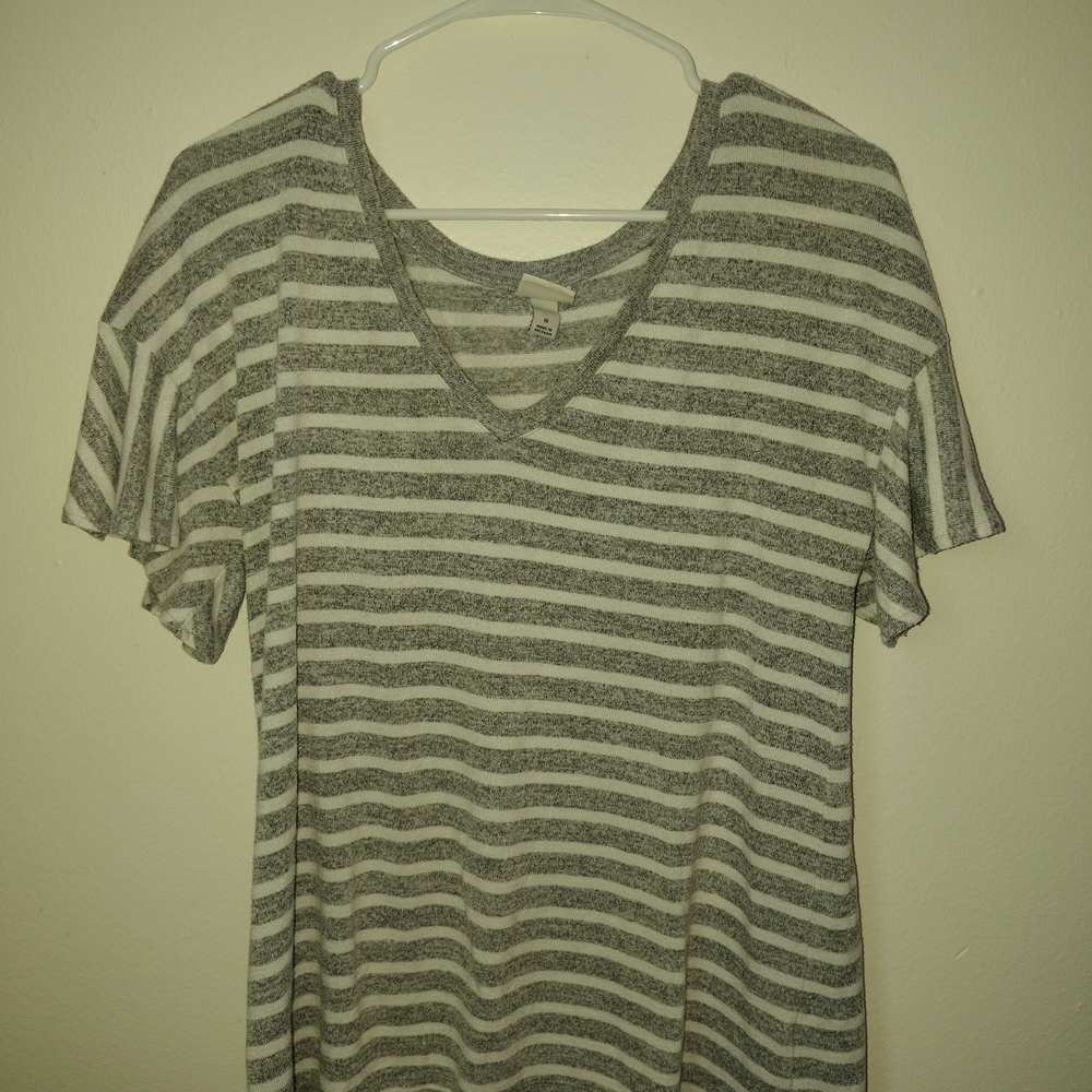 Gray Striped V-Neck Women's Top